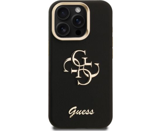 Guess PU Grained 4G Logo Stand Camera Frame Case Aizsargapvalks priekš iPhone 15 Pro / melns Neoriģinālie Maciņi