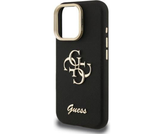 Guess PU Grained 4G Logo Stand Camera Frame Case Aizsargapvalks priekš iPhone 15 Pro / melns Neoriģinālie Maciņi