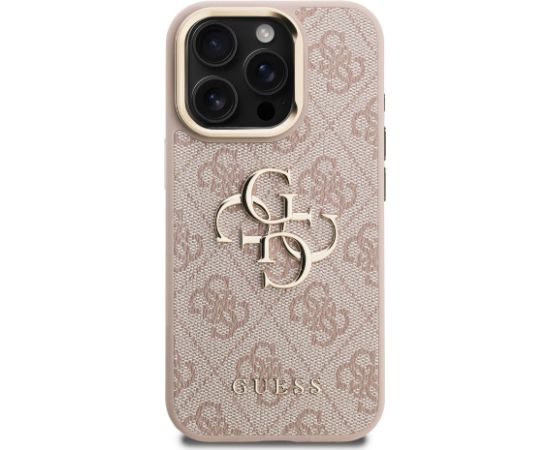 Guess PU 4G Metal Logo Stand Camera Frame Case Защитный чехол для iPhone 15 Pro Max / розовый Чехлы - альтернативные