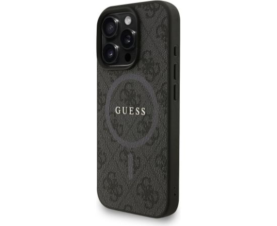Guess PU Leather 4G Colored Ring Strap MagSafe Case Aizsargapvalks priekš iPhone 16 Pro / melns Neoriģinālie Maciņi