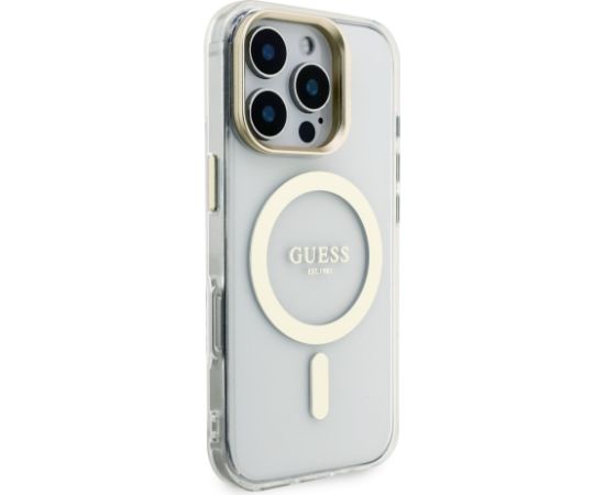Guess PC/TPU Electroplated Stand Camera Frame MagSafe Case with Interchangeable Backgrounds for iPhone 16 / Pro Neoriģinālie Maciņi