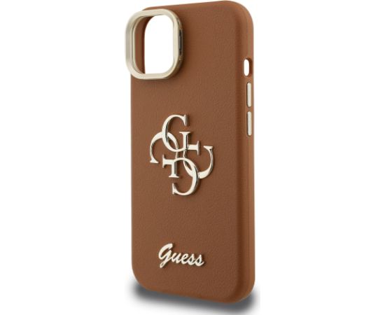 Guess PU Grained 4G Logo Stand Camera Frame Case Aizsargapvalks priekš iPhone 14 / brūns Neoriģinālie Maciņi