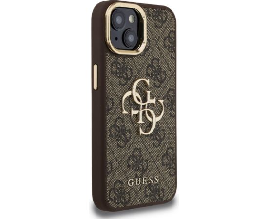 Guess PU 4G Metal Logo Stand Camera Frame Case Защитный чехол для iPhone 14 / коричневый Чехлы - альтернативные