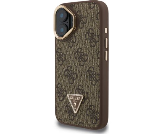 Guess PU 4G Strass Triangle Logo Stand Camera Frame MagSafe Case Aizsargapvalks priekš iPhone 16 / brūns Neoriģinālie Maciņi