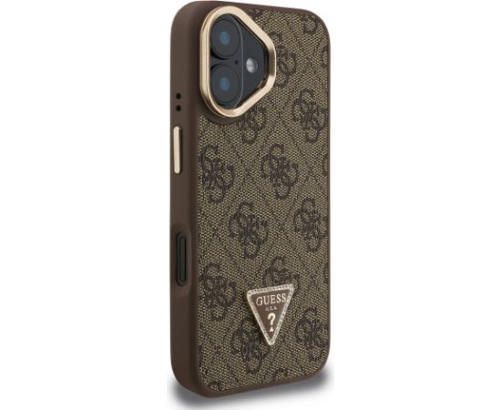 Guess PU 4G Strass Triangle Logo Stand Camera Frame MagSafe Case Aizsargapvalks priekš iPhone 16 / brūns Neoriģinālie Maciņi