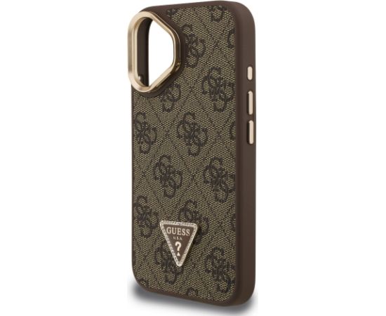 Guess PU 4G Strass Triangle Logo Stand Camera Frame MagSafe Case Aizsargapvalks priekš iPhone 16 / brūns Neoriģinālie Maciņi
