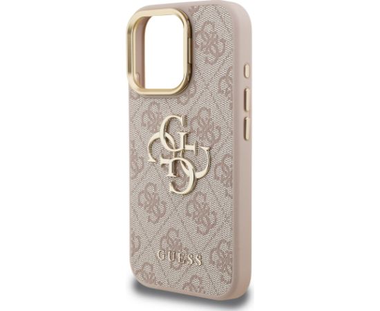 Guess PU 4G Metal Logo Stand Camera Frame Case Aizsargapvalks priekš iPhone 15 Pro / rozā Neoriģinālie Maciņi