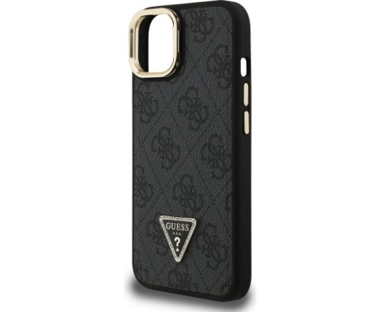 Guess PU 4G Strass Triangle Logo Stand Camera Frame MagSafe Case Защитный чехол для iPhone 15 / чёрный Чехлы - альтернативные