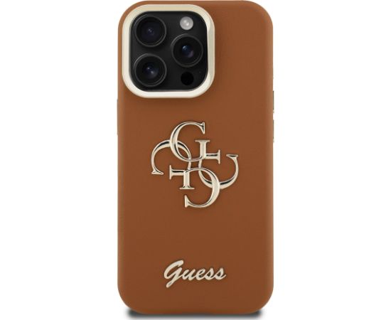 Guess PU Grained 4G Logo Stand Camera Frame Case Aizsargapvalks priekš iPhone 15 Pro / brūns Neoriģinālie Maciņi