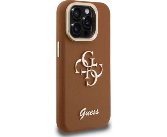 Guess PU Grained 4G Logo Stand Camera Frame Case Aizsargapvalks priekš iPhone 15 Pro / brūns Neoriģinālie Maciņi