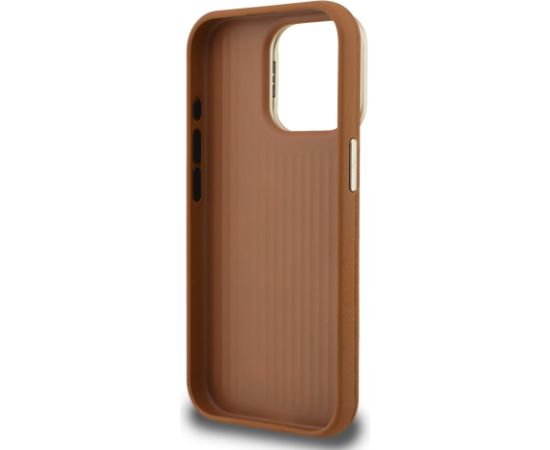 Guess PU Grained 4G Logo Stand Camera Frame Case Aizsargapvalks priekš iPhone 15 Pro / brūns Neoriģinālie Maciņi