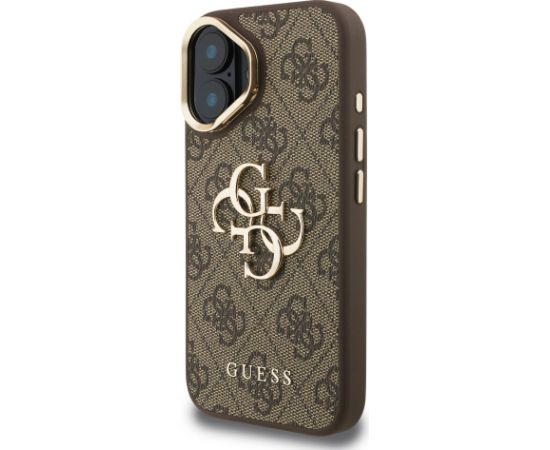 Guess PU 4G Metal Logo Stand Camera Frame Case Aizsargapvalks priekš iPhone 16 / brūns Neoriģinālie Maciņi