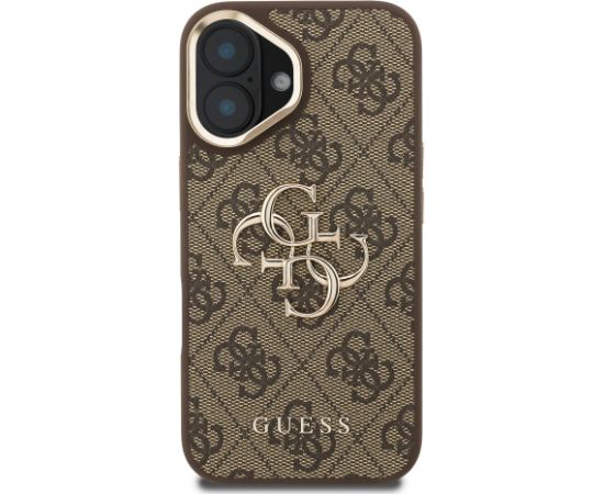 Guess PU 4G Metal Logo Stand Camera Frame Case Aizsargapvalks priekš iPhone 16 / brūns Neoriģinālie Maciņi