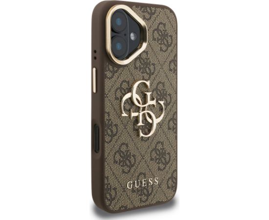 Guess PU 4G Metal Logo Stand Camera Frame Case Aizsargapvalks priekš iPhone 16 / brūns Neoriģinālie Maciņi