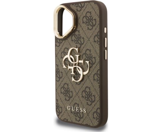 Guess PU 4G Metal Logo Stand Camera Frame Case Aizsargapvalks priekš iPhone 16 / brūns Neoriģinālie Maciņi
