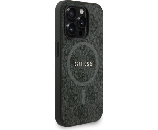 Guess PU Leather 4G Colored Ring Strap MagSafe Case Aizsargapvalks priekš iPhone 15 Pro / melns Neoriģinālie Maciņi