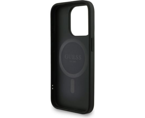 Guess PU Leather 4G Colored Ring Strap MagSafe Case Aizsargapvalks priekš iPhone 15 Pro / melns Neoriģinālie Maciņi
