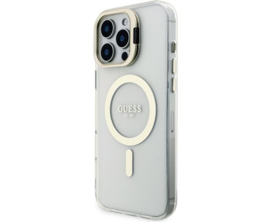 Guess PC/TPU Electroplated Stand Camera Frame MagSafe Case with Interchangeable Backgrounds for iPhone 16 Pro / Max Neoriģinālie Maciņi