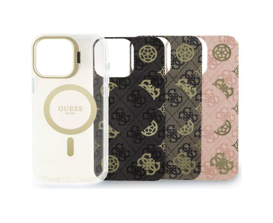 Guess PC/TPU Electroplated Stand Camera Frame MagSafe Case with Interchangeable Backgrounds for iPhone 16 Pro / Max Neoriģinālie Maciņi