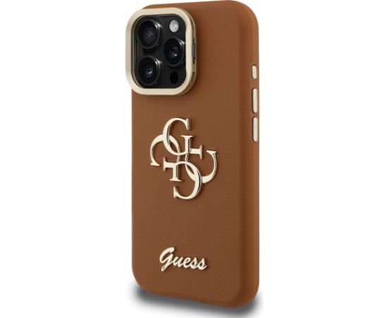 Guess PU Grained 4G Logo Stand Camera Frame Case Защитный чехол для iPhone 15 Pro Max / коричневый Чехлы - альтернативные