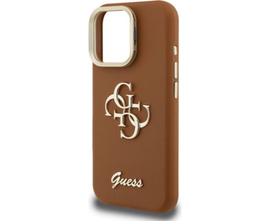 Guess PU Grained 4G Logo Stand Camera Frame Case Защитный чехол для iPhone 15 Pro Max / коричневый Чехлы - альтернативные