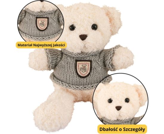 Leantoys Pluszowa Maskotka Przytulanka Miś Biały Szary Sweterek 26cm Мягкие игрушки
