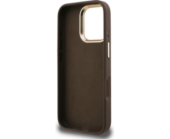 Guess PU 4G Metal Logo Stand Camera Frame Case Защитный чехол для iPhone 16 Pro / коричневый Чехлы - альтернативные