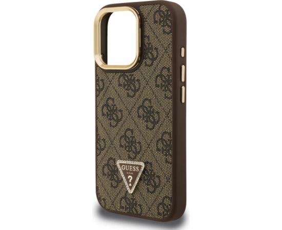 Guess PU 4G Strass Triangle Logo Stand Camera Frame MagSafe Case Aizsargapvalks priekš iPhone 16 Pro Max / brūns Neoriģinālie Maciņi