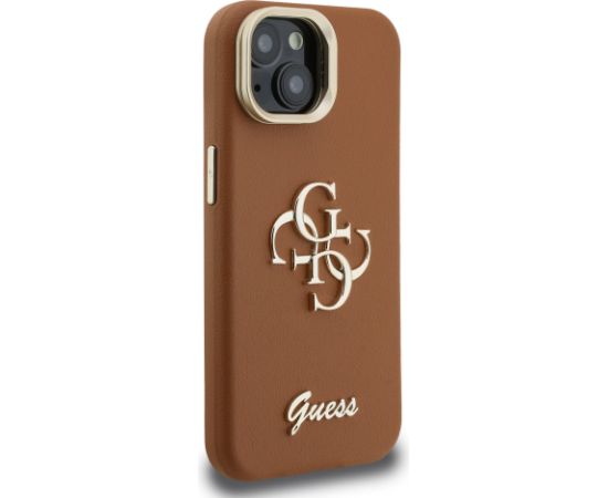 Guess PU Grained 4G Logo Stand Camera Frame Case Aizsargapvalks priekš iPhone 13 / brūns Neoriģinālie Maciņi