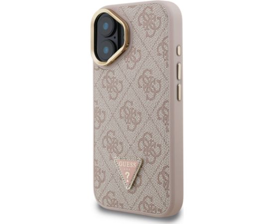 Guess PU 4G Strass Triangle Logo Stand Camera Frame MagSafe Case Aizsargapvalks priekš iPhone 16 / rozā Neoriģinālie Maciņi