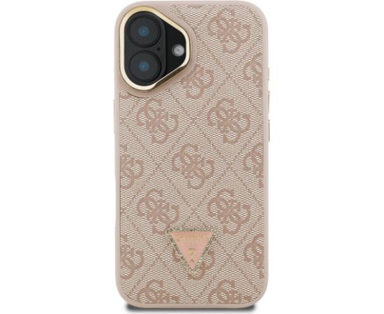 Guess PU 4G Strass Triangle Logo Stand Camera Frame MagSafe Case Aizsargapvalks priekš iPhone 16 / rozā Neoriģinālie Maciņi