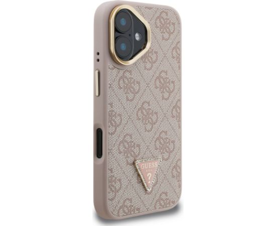 Guess PU 4G Strass Triangle Logo Stand Camera Frame MagSafe Case Aizsargapvalks priekš iPhone 16 / rozā Neoriģinālie Maciņi