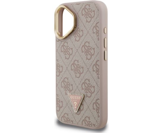 Guess PU 4G Strass Triangle Logo Stand Camera Frame MagSafe Case Aizsargapvalks priekš iPhone 16 / rozā Neoriģinālie Maciņi