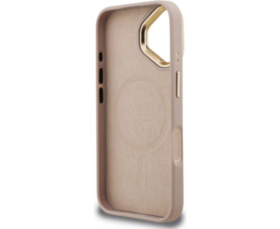 Guess PU 4G Strass Triangle Logo Stand Camera Frame MagSafe Case Aizsargapvalks priekš iPhone 16 / rozā Neoriģinālie Maciņi