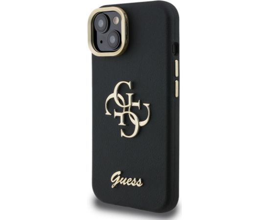 Guess PU Grained 4G Logo Stand Camera Frame Case Aizsargapvalks priekš iPhone 13 / melns Neoriģinālie Maciņi