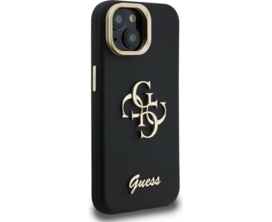 Guess PU Grained 4G Logo Stand Camera Frame Case Aizsargapvalks priekš iPhone 13 / melns Neoriģinālie Maciņi
