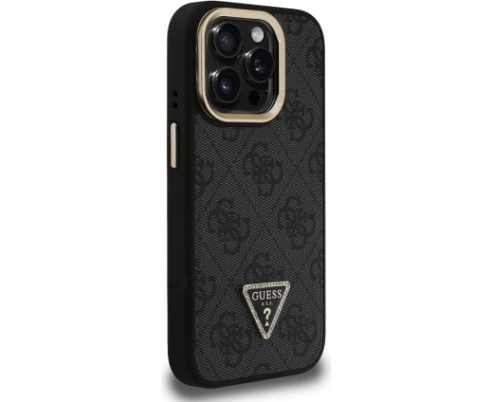 Guess PU 4G Strass Triangle Logo Stand Camera Frame MagSafe Case Aizsargapvalks priekš iPhone 15 Pro Max / melns Neoriģinālie Maciņi