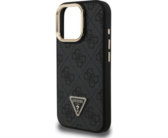 Guess PU 4G Strass Triangle Logo Stand Camera Frame MagSafe Case Aizsargapvalks priekš iPhone 15 Pro Max / melns Neoriģinālie Maciņi