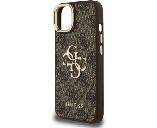 Guess PU 4G Metal Logo Stand Camera Frame Case Защитный чехол для iPhone 15 / коричневый Чехлы - альтернативные