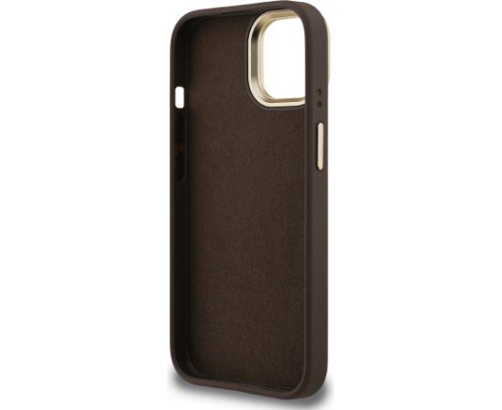 Guess PU 4G Metal Logo Stand Camera Frame Case Защитный чехол для iPhone 15 / коричневый Чехлы - альтернативные