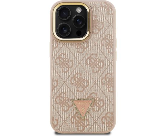 Guess PU 4G Strass Triangle Logo Stand Camera Frame MagSafe Case Aizsargapvalks priekš iPhone 16 Pro / rozā Neoriģinālie Maciņi