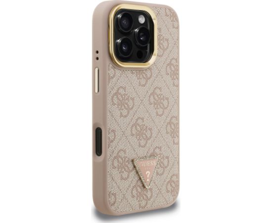 Guess PU 4G Strass Triangle Logo Stand Camera Frame MagSafe Case Aizsargapvalks priekš iPhone 16 Pro / rozā Neoriģinālie Maciņi