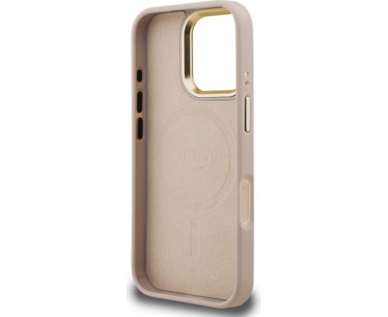 Guess PU 4G Strass Triangle Logo Stand Camera Frame MagSafe Case Aizsargapvalks priekš iPhone 16 Pro / rozā Neoriģinālie Maciņi