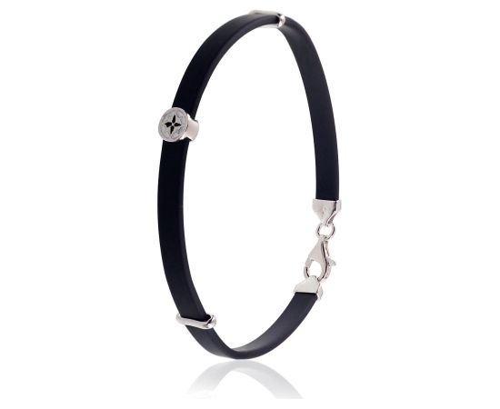 Серебряный браслет #2600377(PRh-Gr)_ML-W+ML-BK, Серебро 925°, родий (покрытие), Ювелирная эмаль, длина: 21 см, 4.8 гр. Viriešiem