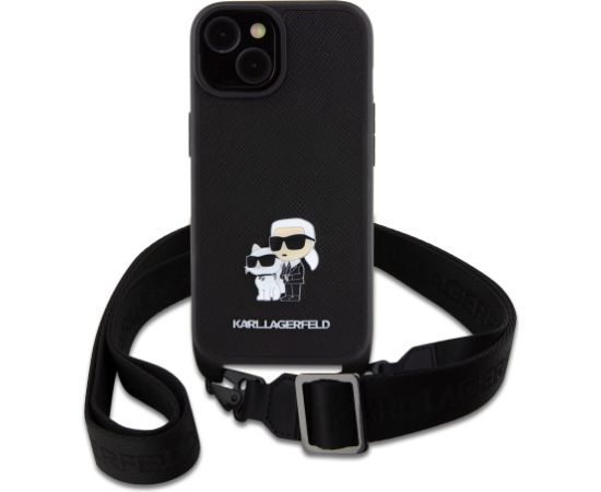 Karl Lagerfeld Saffiano Crossbody Strap Metal Karl and Choupette Защитный чехол для iPhone 15 / чёрный Чехлы - альтернативные
