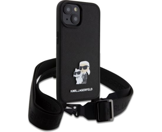 Karl Lagerfeld Saffiano Crossbody Strap Metal Karl and Choupette Защитный чехол для iPhone 15 / чёрный Чехлы - альтернативные