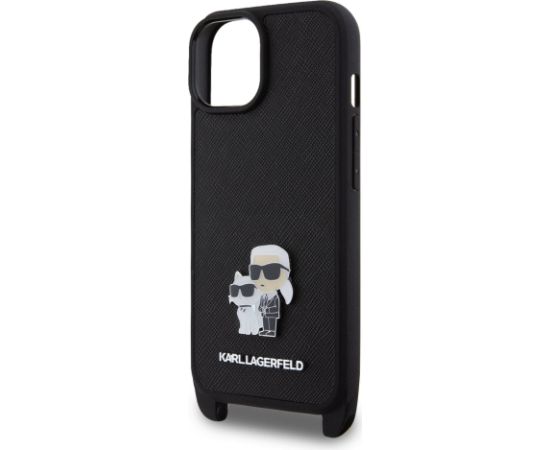 Karl Lagerfeld Saffiano Crossbody Strap Metal Karl and Choupette Защитный чехол для iPhone 15 / чёрный Чехлы - альтернативные
