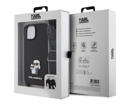 Karl Lagerfeld Saffiano Crossbody Strap Metal Karl and Choupette Защитный чехол для iPhone 15 / чёрный Чехлы - альтернативные