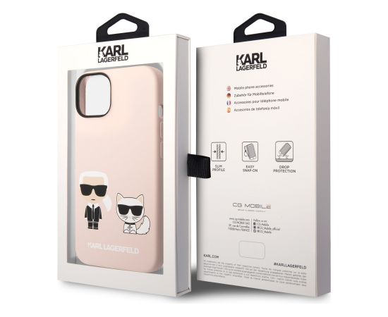 Karl Lagerfeld MagSafe Compatible Liquid Silicone Karl and Choupette Case Aizsargapvalks priekš iPhone 14 Plus / rozā Neoriģinālie Maciņi