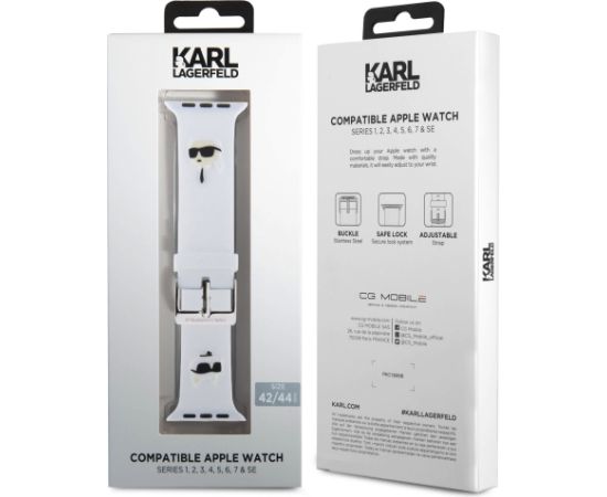 Karl Lagerfeld Karl and Choupette Head NFT Ремешек для часов для Apple Watch 42/44/45/46/49 / белый Smart pūlksteņu aksesuāri
